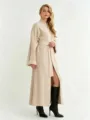 Lange beige gebreide vest voor dames met riem, gezellige oversized herfsttrui jas. - Abrikoos