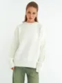 Donna elegante morbido maglione di maglia bianco maniche lunghe girocollo top inverno - Taglia unica / Bianco avorio