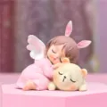 Cute sleeping angel girl with rabbit ears and little bear figurine for dreamy room desktop decor. - 1121-5 Pink Sleep Doll with Bear / S / Pink