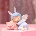 Cute angel bunny girl and pig vinyl figurine dream room desktop decoration ornament - 1121-5B Blue Sleep Doll with Pig / S / Blue