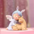Cute bunny ear angel and little deer vinyl figurine, dreamy room decor collectible toy. - 1121-6 Purple Sitting Girl with Deer / S / Purple