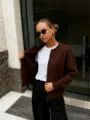 Casual gebreid vest met rits voor dames, herfst winter trui bovenkleding stijlvol top. - Eén maat / Donkerbruin