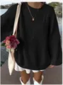 Γυναικείο μαύρο πλεκτό πουλόβερ oversized, κομψό άνετο casual τοπ με μακριά μανίκια. - Ένα μέγεθος / Μαύρο