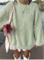 Mintgrüner Zopfmuster Pullover für Damen, kuscheliger lockerer Strickpullover mit Rundhalsausschnitt. - Einheitsgröße / Grasgrün