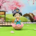 Cute Tang dynasty style female figurine lotus base miniature ornament for home decor desk display - Tang Dynasty Lady Series / Muyun (1199-7)