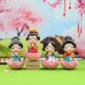 Cute Tang Dynasty court lady figurine set, Chinese traditional style desktop decor ornament. - Tang Dynasty Lady Series / 4 Tumblers Set (1199-7)