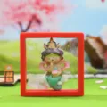 China-chic Tang dynasty lady figurine in acrylic floating frame antique desktop decor ornament - Tang Dynasty Lady Series / Holding Lotus (1225-4)