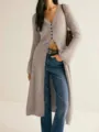 Langer Strickjacke für Damen Herbst Winter schmal einreihig einfarbig Pullover Mantel - Einheitsgröße / Oberteile / Haferflamme