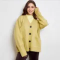 Mujer Amarillo Cardigan de Punto Oversized Cuello V Manga Larga Casual Suéter - Talla única / Amarillo