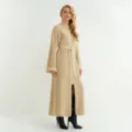 Elegante lange beige gebreide vest voor dames met riem gezellige oversized trui jas - Khaki