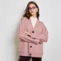 Cárdigan de Punto Rosa para Mujer Jersey Casual de Manga Larga con Botones Elegante - Talla única / Rosa