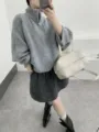 Koreanischer Stil Herbst Winter graue Strickjacke Damen Reißverschluss Pullover chic - Einheitsgröße / Grau