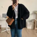 Cárdigan de punto casual para mujer abrigo jersey, ajuste holgado manga larga moda otoño invierno. - Talla única / Negro