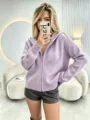 Cardigan en tricot zippé à capuche pour femme, pull ample et décontracté automne hiver. - Taille unique / Violet