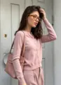Damen rosa Strickjacke mit Knöpfen, lässiger Langarm Rundhalsausschnitt einfarbiger Pullover. - Einheitsgröße / Rosa