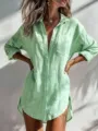 Light green casual button-up long sleeve shirt oversized shirt cover-up for daily wear - S / Light Green