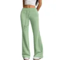 High waist drawstring flare pants for women, trendy sage green casual long trousers. - S / Bottoms / Light Green