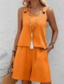 Ensemble Deux Pièces Décontracté Femme Été Uni Sans Manches Débardeur et Short - Orange