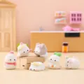 Niedliche beflockte Miniatur Tierfiguren, Glücksbringer für Schreibtisch, Autodeko Geschenk. - Beflockte Liegende Tier-Serie (3153) / 6er Set / bunt