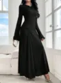 Elegant long sleeve bodycon ruched maxi dress with chic flare cuffs for women style. - XS / Black