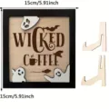 Cute Halloween wooden ghost coffee sign decor variant with stand for desktop party 15cm - 3D Double-Layer Wooden Coffee Ornament "Wicked"