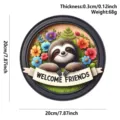 Holz Rundes Faultier Willkommen Türschild Süßes Tier Wandbehang Deko Plakette 20cm - 20*20*0.3cm / Willkommensschilder aus Holz – Koala und Blume