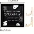 Halloween Geist Kaffee Holzschild mit Standern, gruselige Deko fur Desk und Buro. - Geister-Kaffee-Präsentationsständer