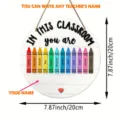 Round wooden classroom door sign detail, back-to-school teacher gift hanging plaque decor. - This Classroom Crayon Back to School Sign