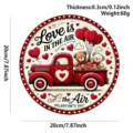 Valentine wooden hanging sign detail, red pickup truck and cute bears pattern, festive decor. - Bear Love Car
