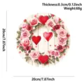 Valentine's Day Wooden Hanging Sign Round Rose Wreath Door Plaque Home Decor 20cm - Four Heart Wreaths