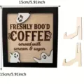 Close-up detail of the wooden Halloween ghost coffee sign with two stands, festive decor. - 3D Double-Layer Wooden Coffee Ornament