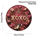 Round wooden Valentine Day wall hanging sign with XOXO design, romantic rose and gift decor. - Red Wine Rose XOXO