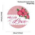 Round wooden hanging sign with rose flowers and hello love text for home wall decor - Hello Love