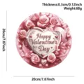 Valentine's Day round wooden hanging sign pink rose heart wall decor plaque 20cm - Pink Rose Heart