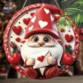 Valentine's Day wooden hanging sign featuring cute gnome and hearts for home decor. - Gnome Holding Envelope