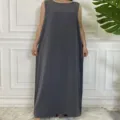 Vestido largo sin mangas gris liso para mujer, vestido largo holgado con cuello redondo verano. - S / Vestidos / Gris