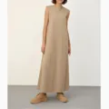 Elegante vestido largo sin mangas en color beige con cuello redondo estilo casual. - S / Vestidos / Caqui