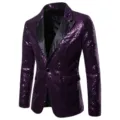 Blazer de lentejuelas moradas hombre chaqueta de traje elegante un boton para fiesta. - S / Tops / Púrpura