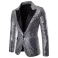 Chaqueta de blazer con lentejuelas plateadas para hombre, fiesta de actuación escénica. - S / Tops / Plateado