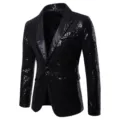 Blazer negro con lentejuelas para hombre chaqueta elegante un boton fiesta formal boda - S / Tops / Negro
