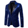 Blazer de lentejuelas para hombre azul rey chaqueta elegante para fiestas y espectaculos - Azul