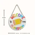 Holz Willkommen Schild Schulanfang Türschild Klassenzimmer Dekoration 20 cm Rund - Back to School Welcome to the Classroom Hängeschild