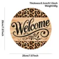Rundes Holz-Willkommensschild mit Leopardenmuster und Vintage-Struktur für die Wanddekoration. - 20*20*0.3cm / Willkommensschild aus Holz mit Leopardenmuster-Welcome