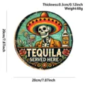 Vintages rundes Holzschild mit Skelett und Tequila Motiv für Wanddekoration, 20cm groß. - 20*20*0.3cm / Hängeschilder aus Holz mit Sprüchen – Tequila-Totenkopf