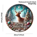 Christmas round wooden door sign hanging ornament with deer and snow tree design for holiday decor. - Reindeer Christmas Tree