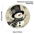 Christmas wooden hanging sign snowman decorative plaque 20cm round holiday door decor. - Black Snowman