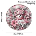 Round Christmas wooden hanging sign featuring a cute 3D pink snowman, 20cm holiday door decor. - Pink Snowman and Flowers