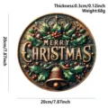 Round Christmas wooden hanging plaque with carved MERRY CHRISTMAS and bell design 20cm. - Merry Christmas Berry Bell