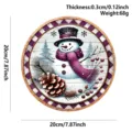 Christmas round wooden door sign snowman hanging pendant decoration for holiday home decor - Purple Snowman Welcome