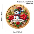 Round wooden Christmas hanging sign with snowman and poinsettia, 20cm holiday door plaque. - Snowman and Flowers